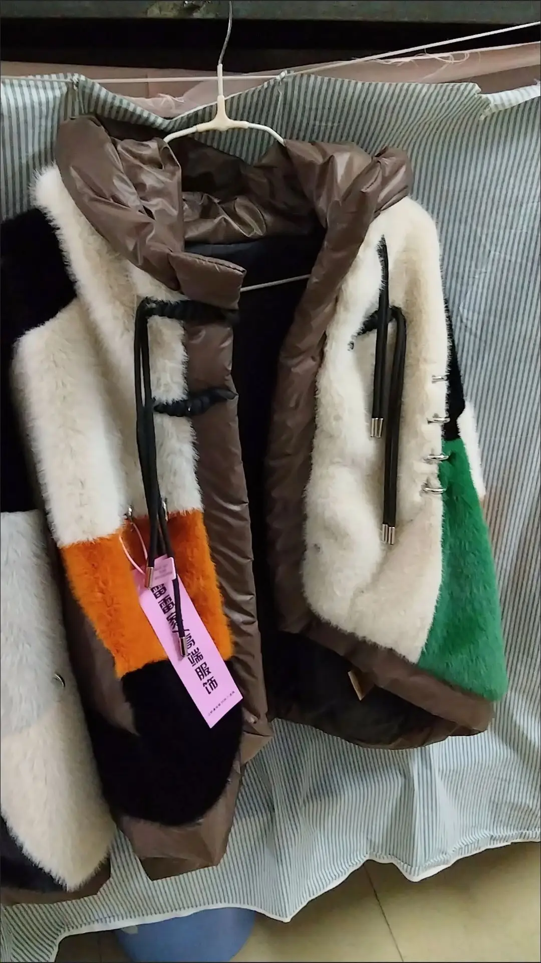 Faux Fur Coat for Women,Covered Button Jacket,Hooded Outwear,Luxury,Spliced,Autumn and Winter,2025