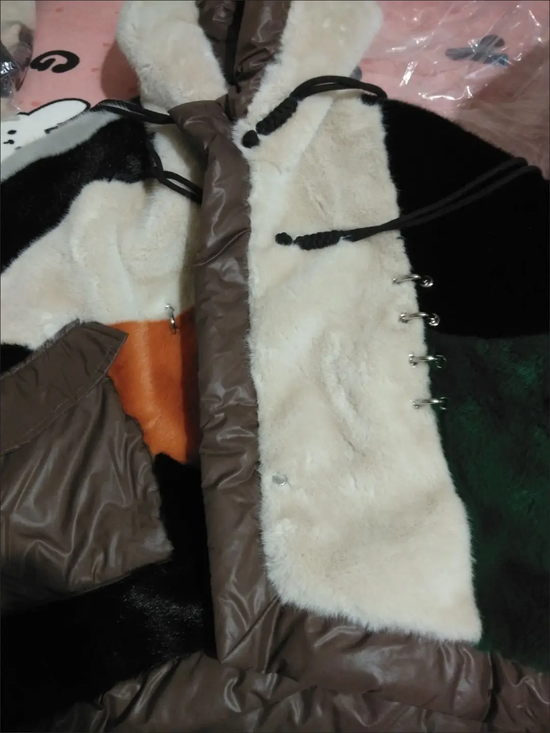Faux Fur Coat for Women,Covered Button Jacket,Hooded Outwear,Luxury,Spliced,Autumn and Winter,2025