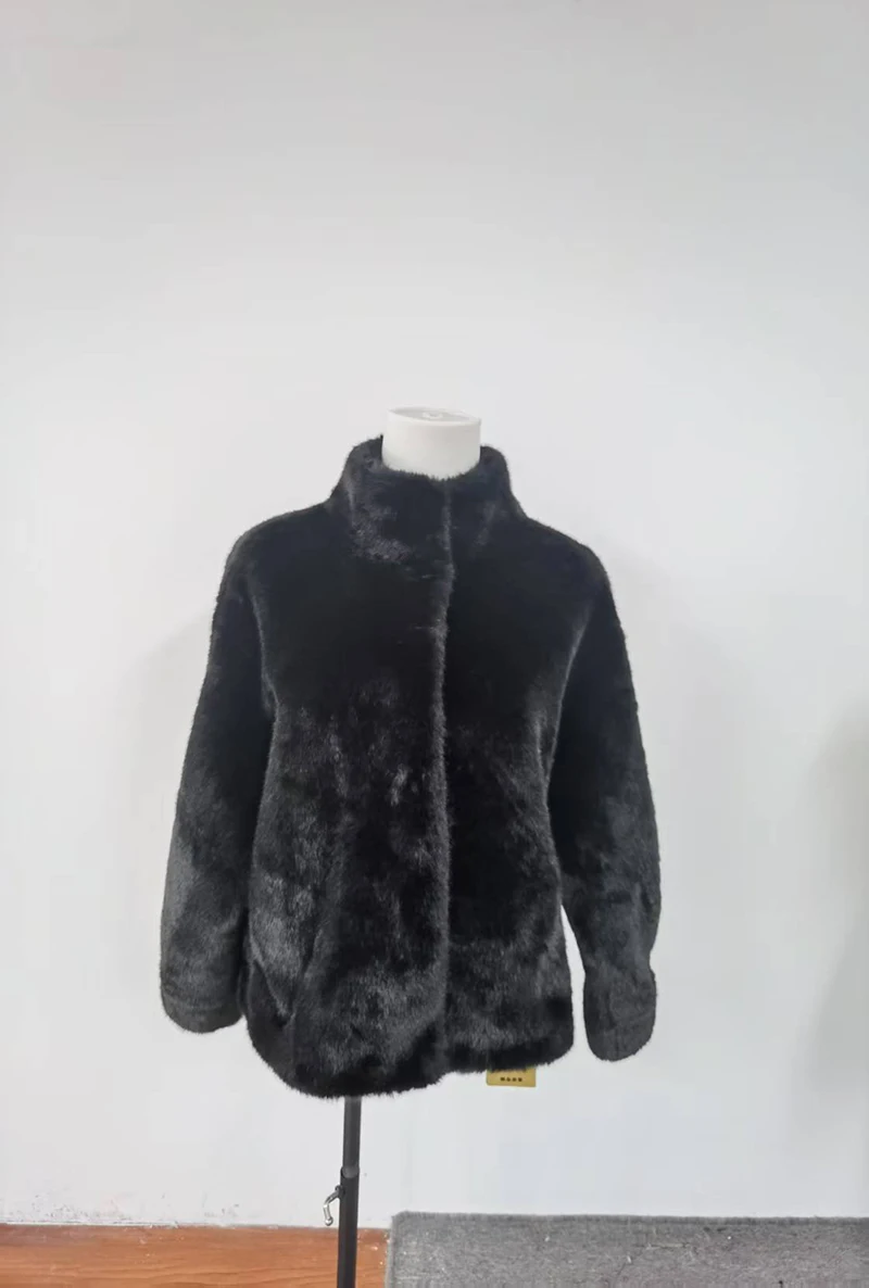 2024 Winter Faux Mink Fur Coat Women Short Stand Collar Warm Thick Eco Friendly Fur Jacket Plus Size Outerwear Trendy