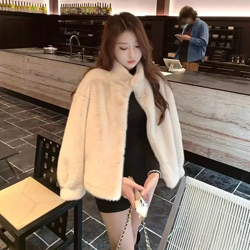 2024 Winter Faux Mink Fur Coat Women Short Stand Collar Warm Thick Eco Friendly Fur Jacket Plus Size Outerwear Trendy