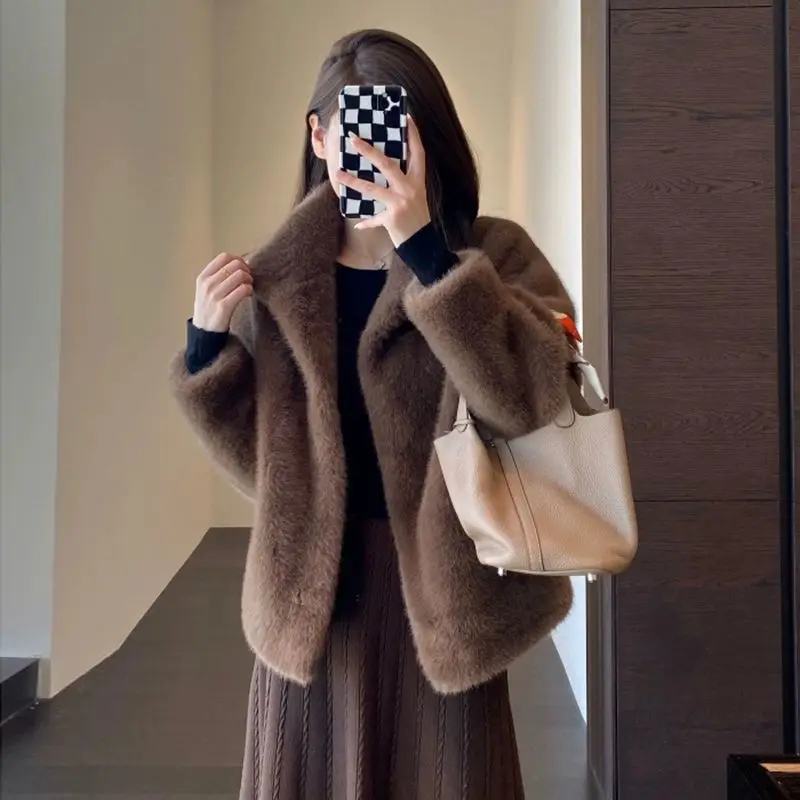 2024 Winter Faux Mink Fur Coat Women Short Stand Collar Warm Thick Eco Friendly Fur Jacket Plus Size Outerwear Trendy