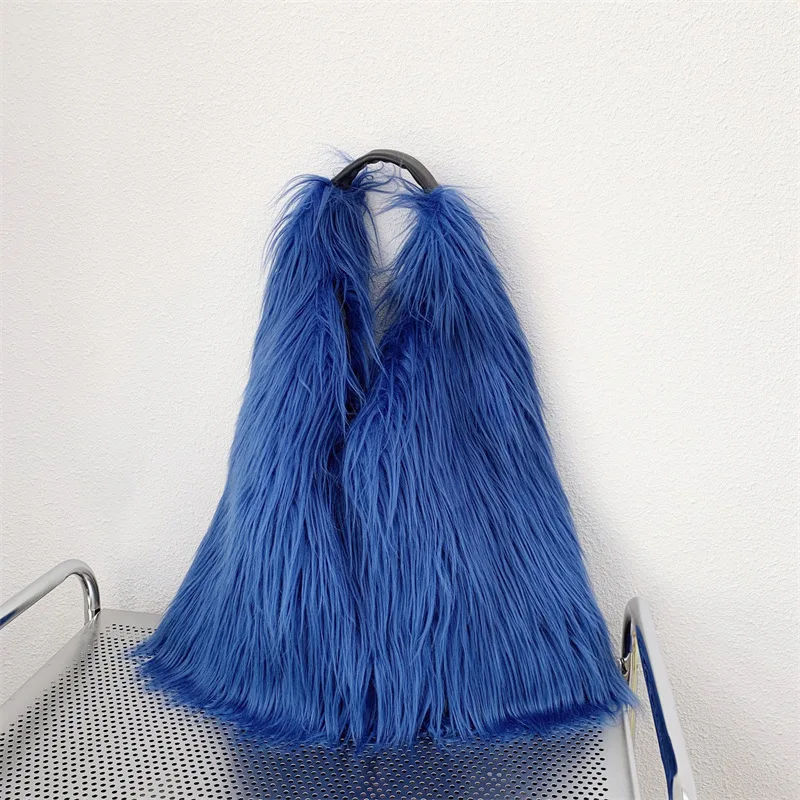 00s Cool Y2k Street Girls Hot Fluffy Furry Shoulder Bag Women Luxury Brand Fashion Faux Fur Hobos Big Tote Bag Harajuku Handbags
