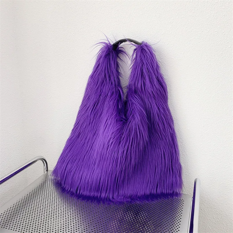 00s Cool Y2k Street Girls Hot Fluffy Furry Shoulder Bag Women Luxury Brand Fashion Faux Fur Hobos Big Tote Bag Harajuku Handbags
