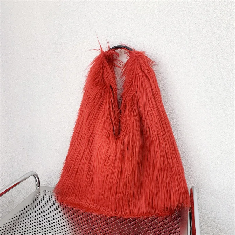 00s Cool Y2k Street Girls Hot Fluffy Furry Shoulder Bag Women Luxury Brand Fashion Faux Fur Hobos Big Tote Bag Harajuku Handbags