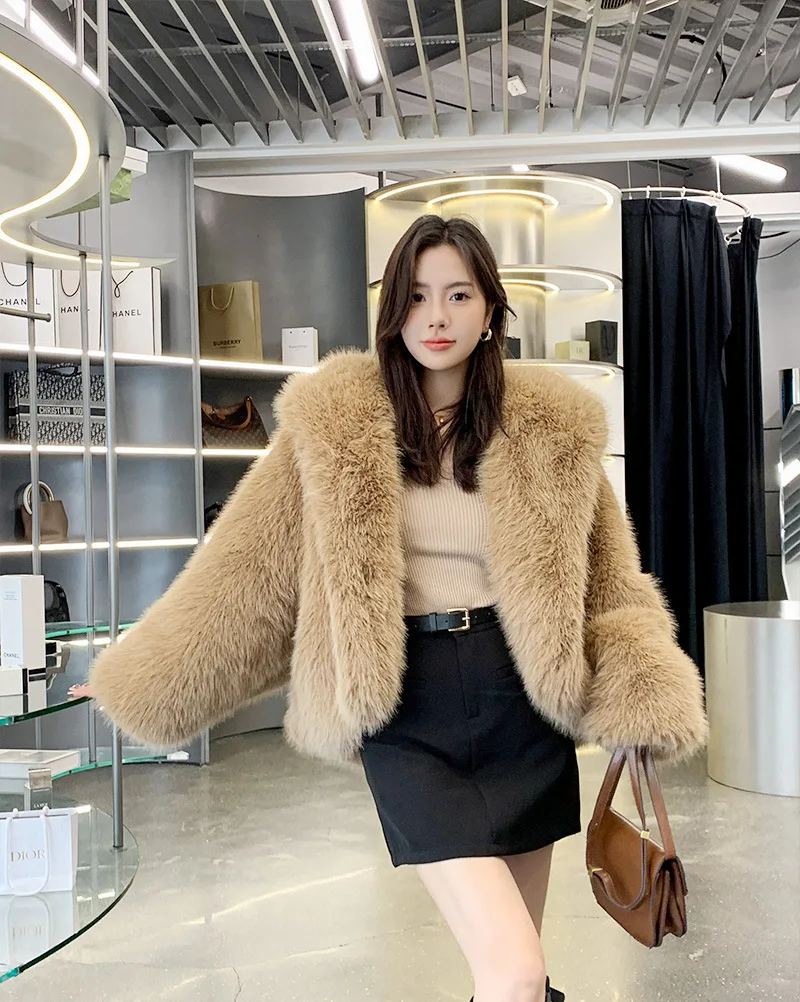DEAT Fashion Faux Fur Coat Women's Hooded Long Sleeve Green Black Loose Plush Imitation Fox Fur Jacket Winter 2024 New 7AB6469