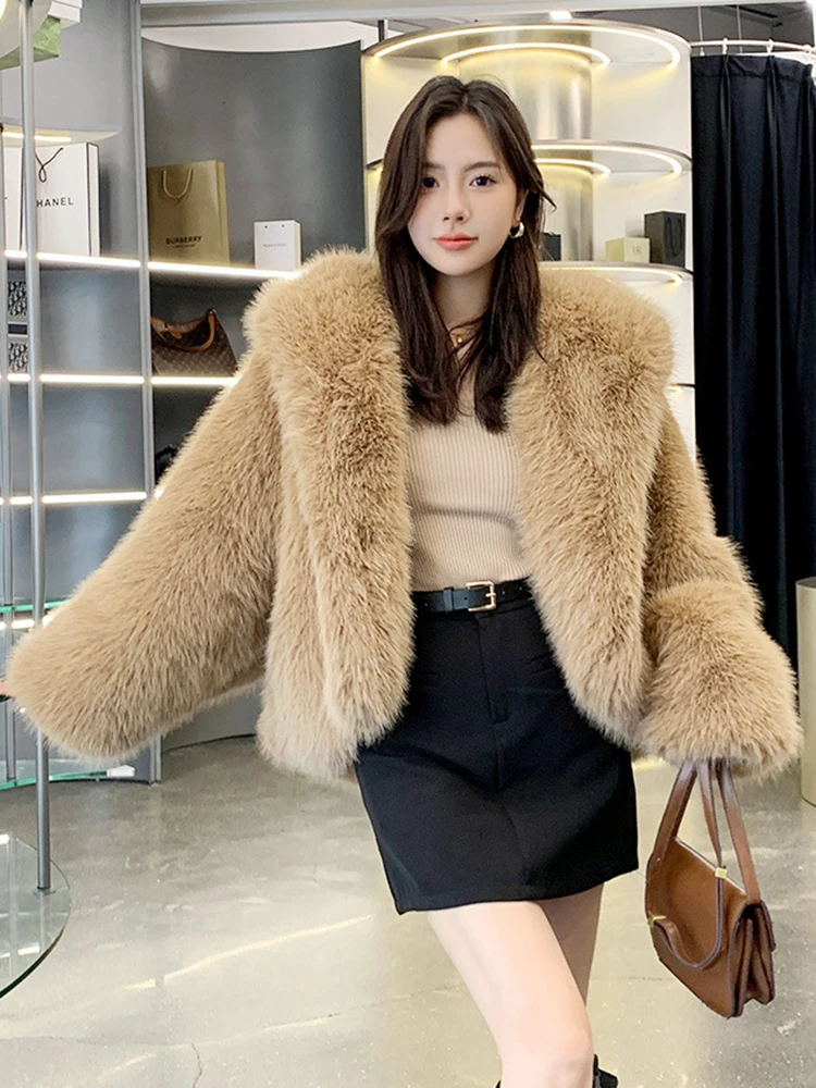 DEAT Fashion Faux Fur Coat Women's Hooded Long Sleeve Green Black Loose Plush Imitation Fox Fur Jacket Winter 2024 New 7AB6469