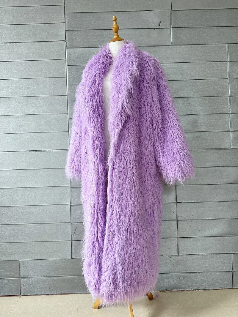 Faux Fur Jacket Women Long Coat Thick Fluffy Winter Warm Shaggy Overcoat Open Stitch Outerwear Turn Down Collar High Street