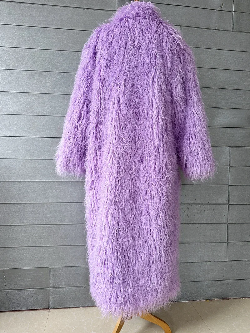 Faux Fur Jacket Women Long Coat Thick Fluffy Winter Warm Shaggy Overcoat Open Stitch Outerwear Turn Down Collar High Street