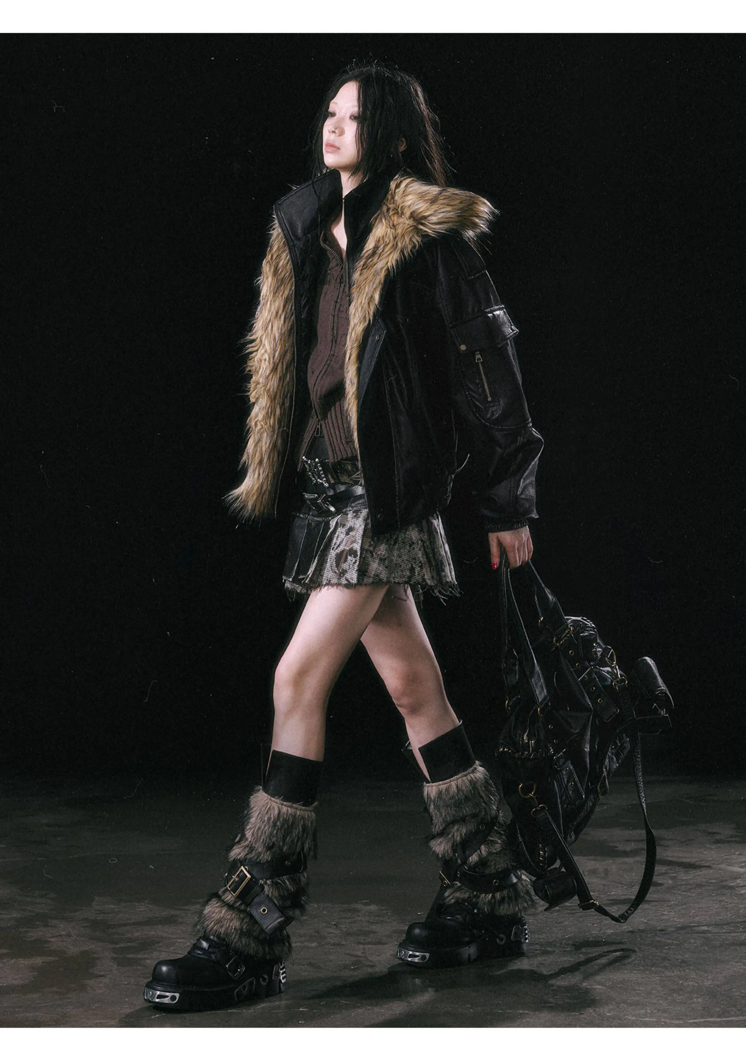 Nerazzurri Autumn Winter Loose Casual Quilted Warm Pu Leather Jacket Women with Detachable Faux Fur Collar Luxury Unisex Clothes