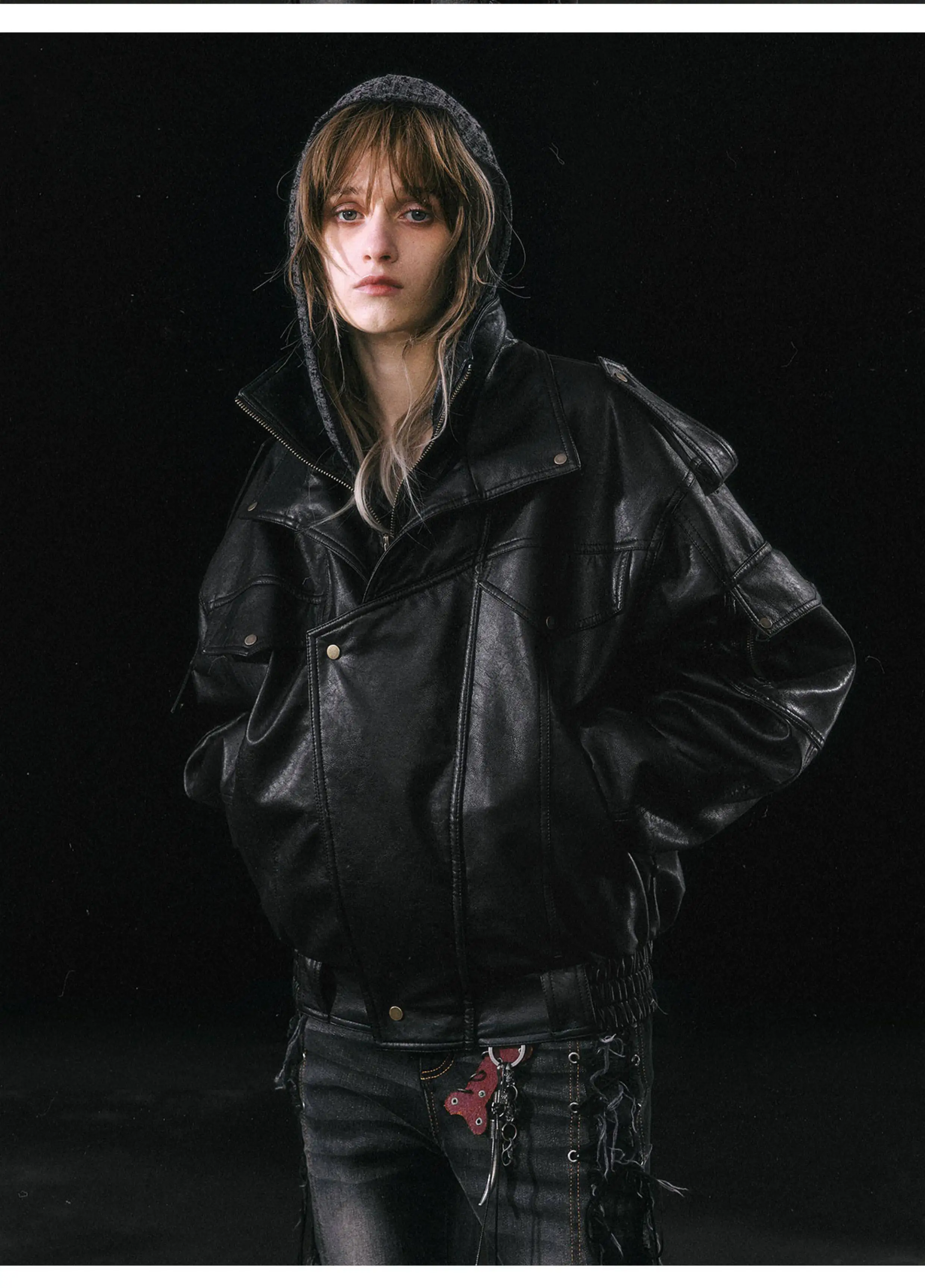Nerazzurri Autumn Winter Loose Casual Quilted Warm Pu Leather Jacket Women with Detachable Faux Fur Collar Luxury Unisex Clothes