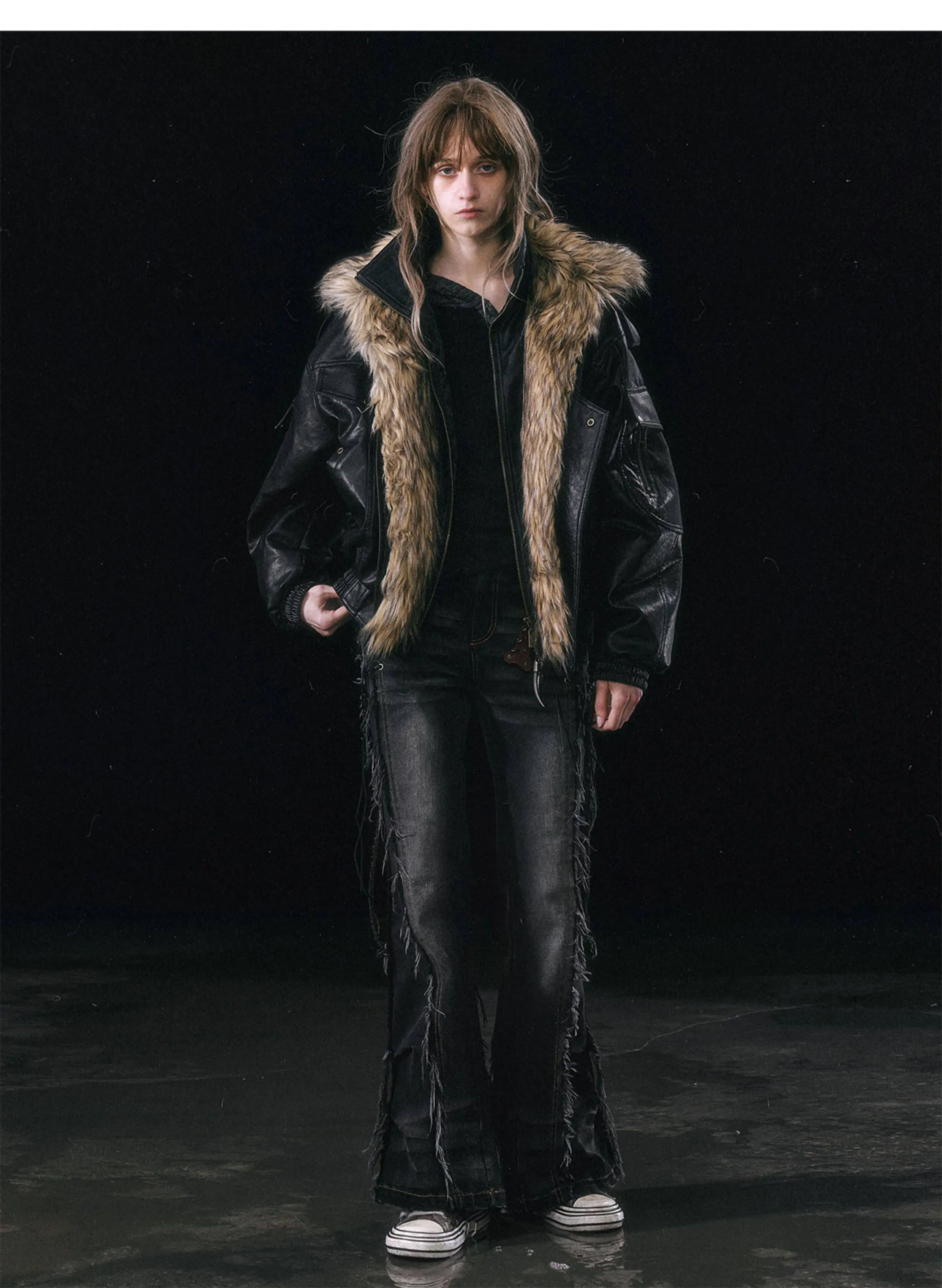 Nerazzurri Autumn Winter Loose Casual Quilted Warm Pu Leather Jacket Women with Detachable Faux Fur Collar Luxury Unisex Clothes