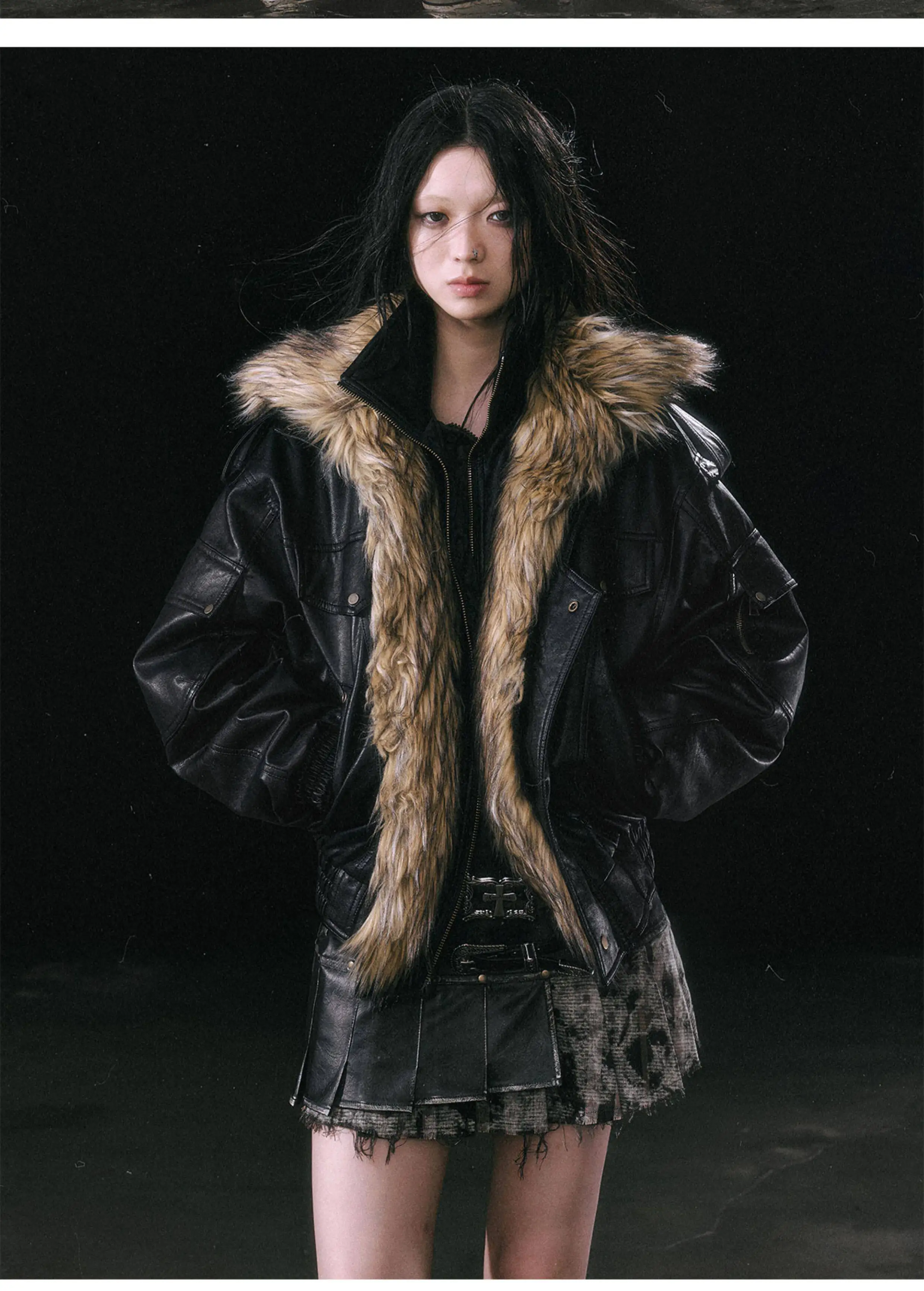 Nerazzurri Autumn Winter Loose Casual Quilted Warm Pu Leather Jacket Women with Detachable Faux Fur Collar Luxury Unisex Clothes