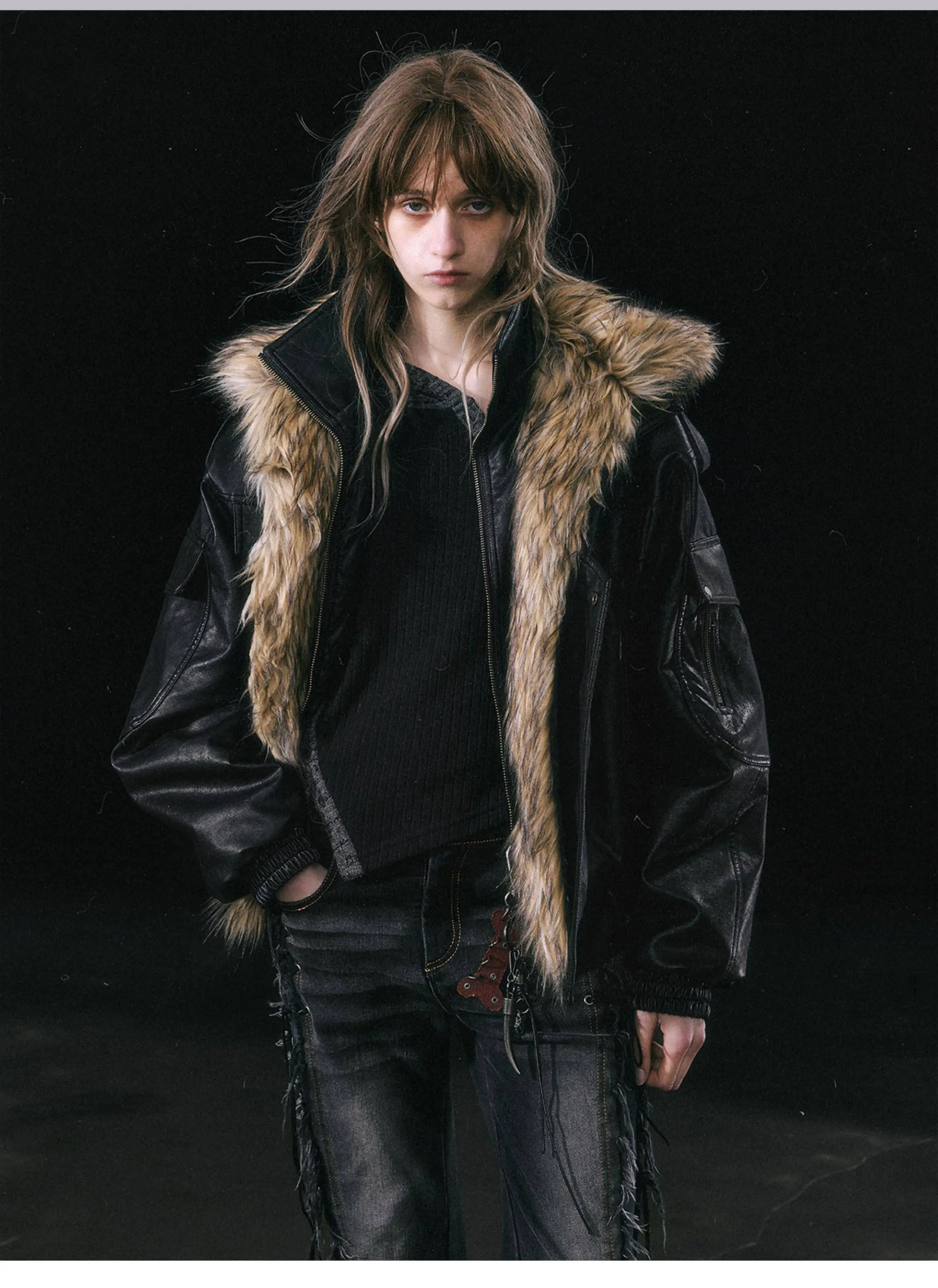 Nerazzurri Autumn Winter Loose Casual Quilted Warm Pu Leather Jacket Women with Detachable Faux Fur Collar Luxury Unisex Clothes