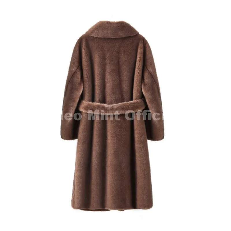 Neo Mint Luxury Long Belted Faux Mink Fur Coat Women 2025 Winter Thick Warm Overcoat Chic Street Fashion Fake Fur Coat Outerwear
