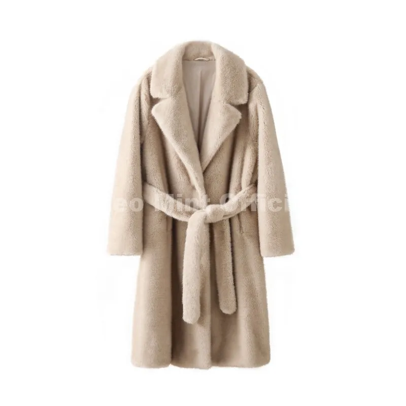Neo Mint Luxury Long Belted Faux Mink Fur Coat Women 2025 Winter Thick Warm Overcoat Chic Street Fashion Fake Fur Coat Outerwear