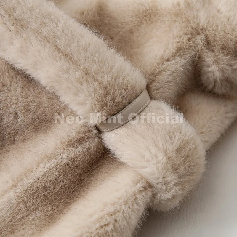 Neo Mint Luxury Long Belted Faux Mink Fur Coat Women 2025 Winter Thick Warm Overcoat Chic Street Fashion Fake Fur Coat Outerwear