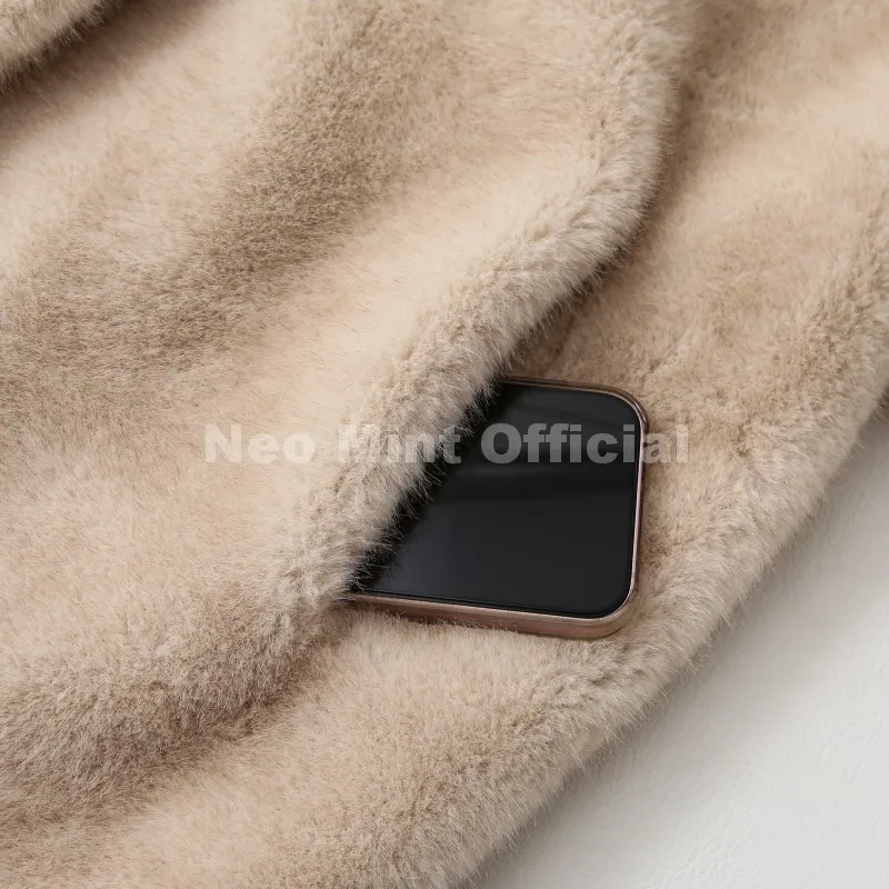 Neo Mint Luxury Long Belted Faux Mink Fur Coat Women 2025 Winter Thick Warm Overcoat Chic Street Fashion Fake Fur Coat Outerwear
