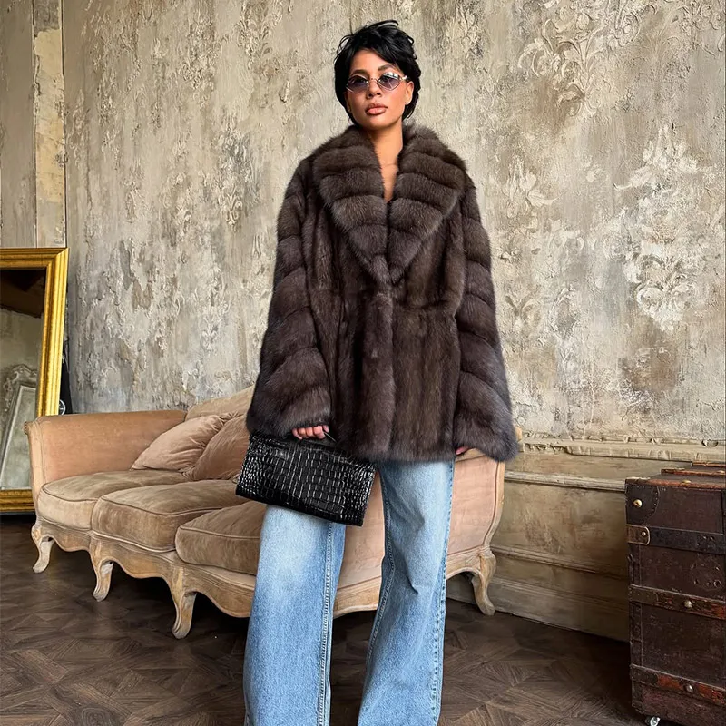 Women's Elegant Fake Fur Jacket Fashion Winter New Sleeve Bell Lapel Long Sleeve Coat Luxury Daily High Street Lady Outwear 2026