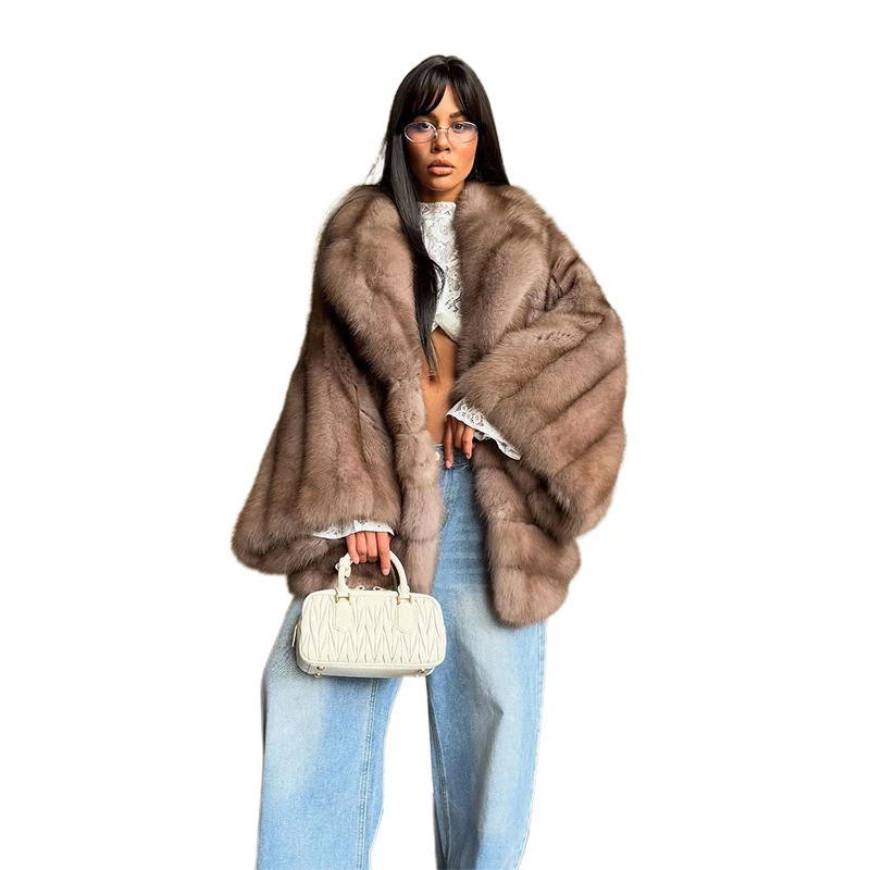 Women's Elegant Fake Fur Jacket Fashion Winter New Sleeve Bell Lapel Long Sleeve Coat Luxury Daily High Street Lady Outwear 2026