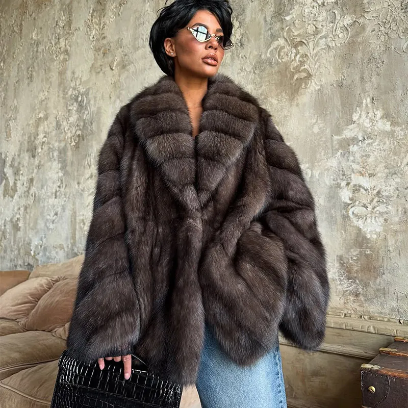Women's Elegant Fake Fur Jacket Fashion Winter New Sleeve Bell Lapel Long Sleeve Coat Luxury Daily High Street Lady Outwear 2026