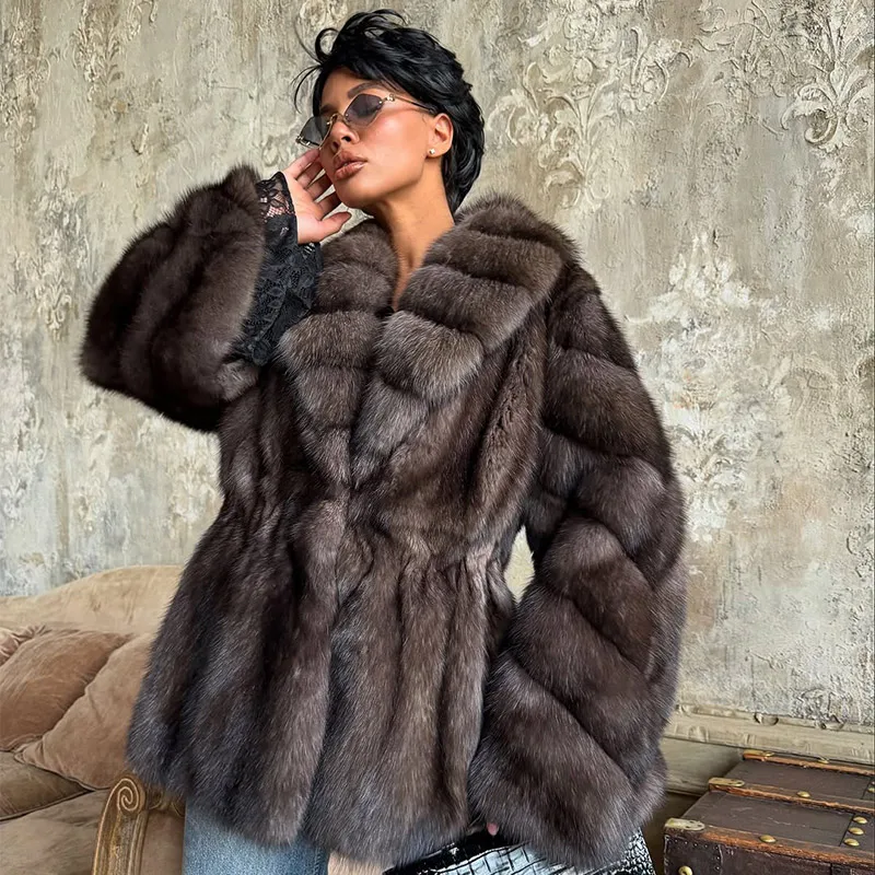 Women's Elegant Fake Fur Jacket Fashion Winter New Sleeve Bell Lapel Long Sleeve Coat Luxury Daily High Street Lady Outwear 2026