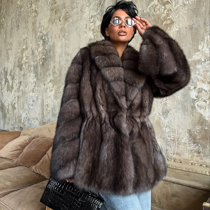 Women's Elegant Fake Fur Jacket Fashion Winter New Sleeve Bell Lapel Long Sleeve Coat Luxury Daily High Street Lady Outwear 2026