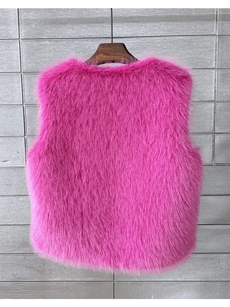 ZADORIN 2026 Autumn Winter Fashion Fur Waistcoat Women Casual Warm Faux Fur Vest V Neck Pink Black White Faux Fur Coat Crop Tops