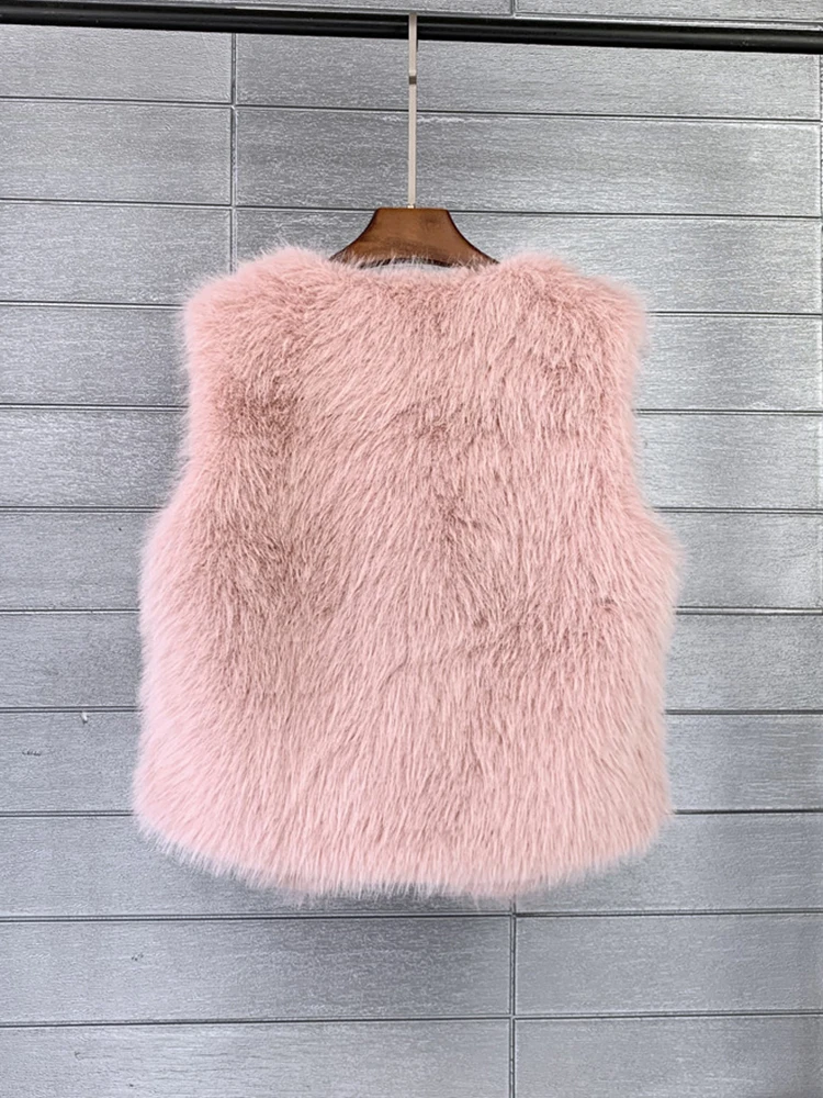 ZADORIN 2026 Autumn Winter Fashion Fur Waistcoat Women Casual Warm Faux Fur Vest V Neck Pink Black White Faux Fur Coat Crop Tops