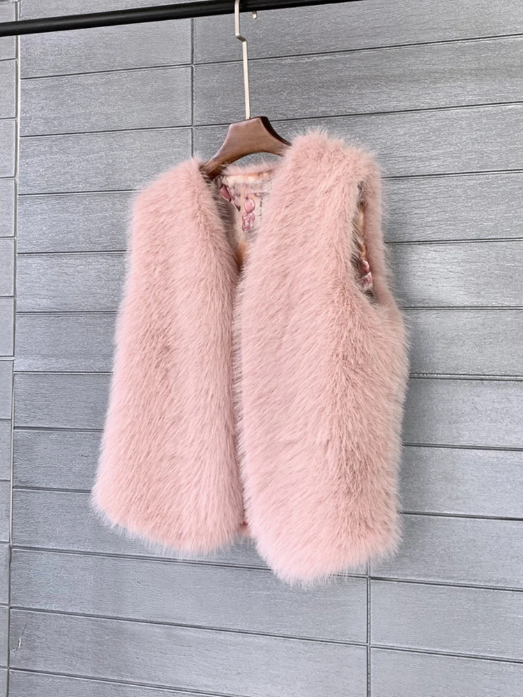 ZADORIN 2026 Autumn Winter Fashion Fur Waistcoat Women Casual Warm Faux Fur Vest V Neck Pink Black White Faux Fur Coat Crop Tops