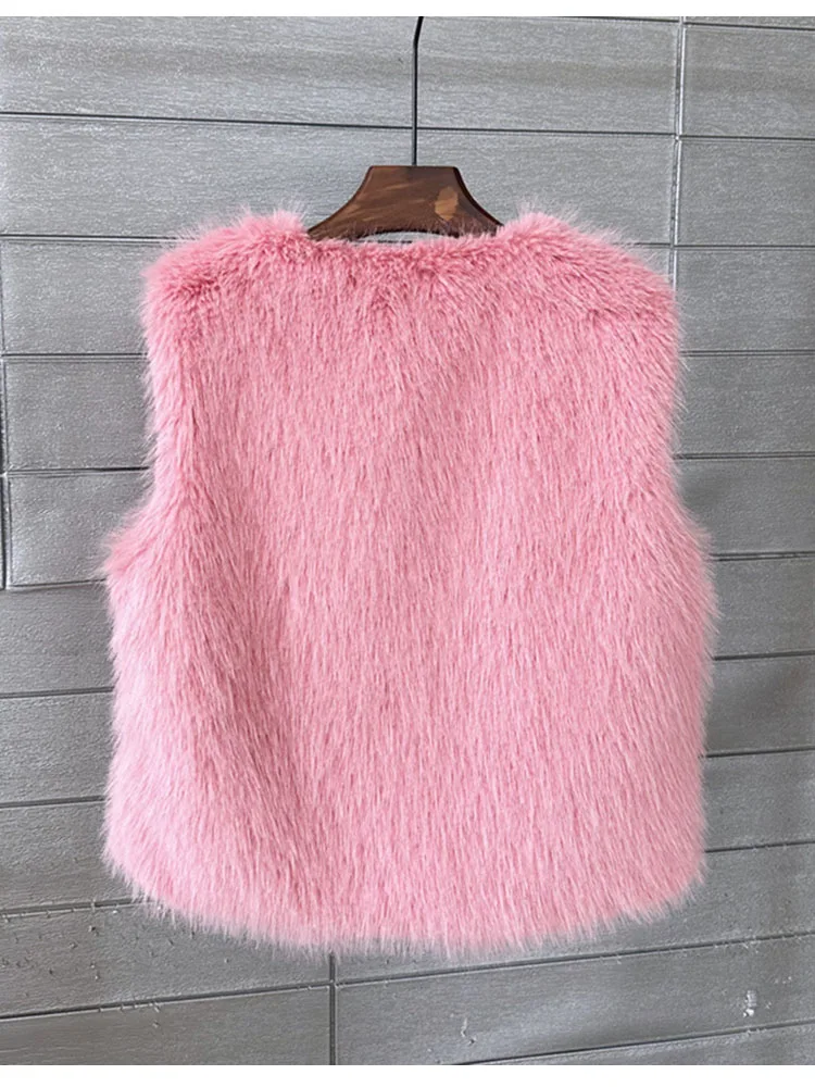 ZADORIN 2026 Autumn Winter Fashion Fur Waistcoat Women Casual Warm Faux Fur Vest V Neck Pink Black White Faux Fur Coat Crop Tops