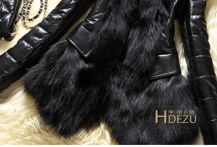 PU Leather Faux Fur Women Coat 2021 Casual Fluffy Coat Black Faux Fur Collar Jacket Coat