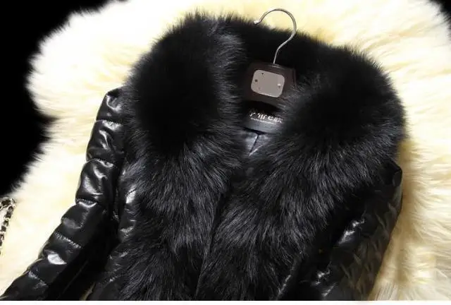 PU Leather Faux Fur Women Coat 2021 Casual Fluffy Coat Black Faux Fur Collar Jacket Coat