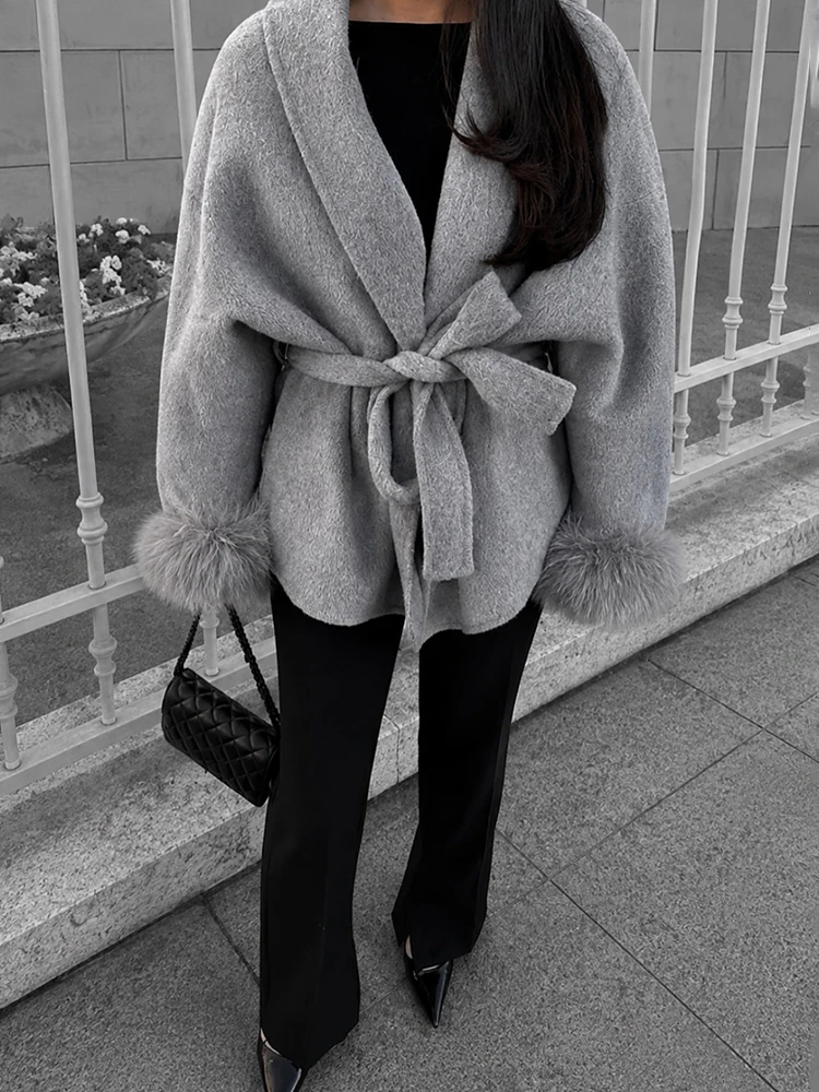 Trendix Fox Fur Woolen Women's Autumn Coat Fashion Patchwork Double-Sided Wool Overcoat 2025 New Elegant Office Commuter Jacket
