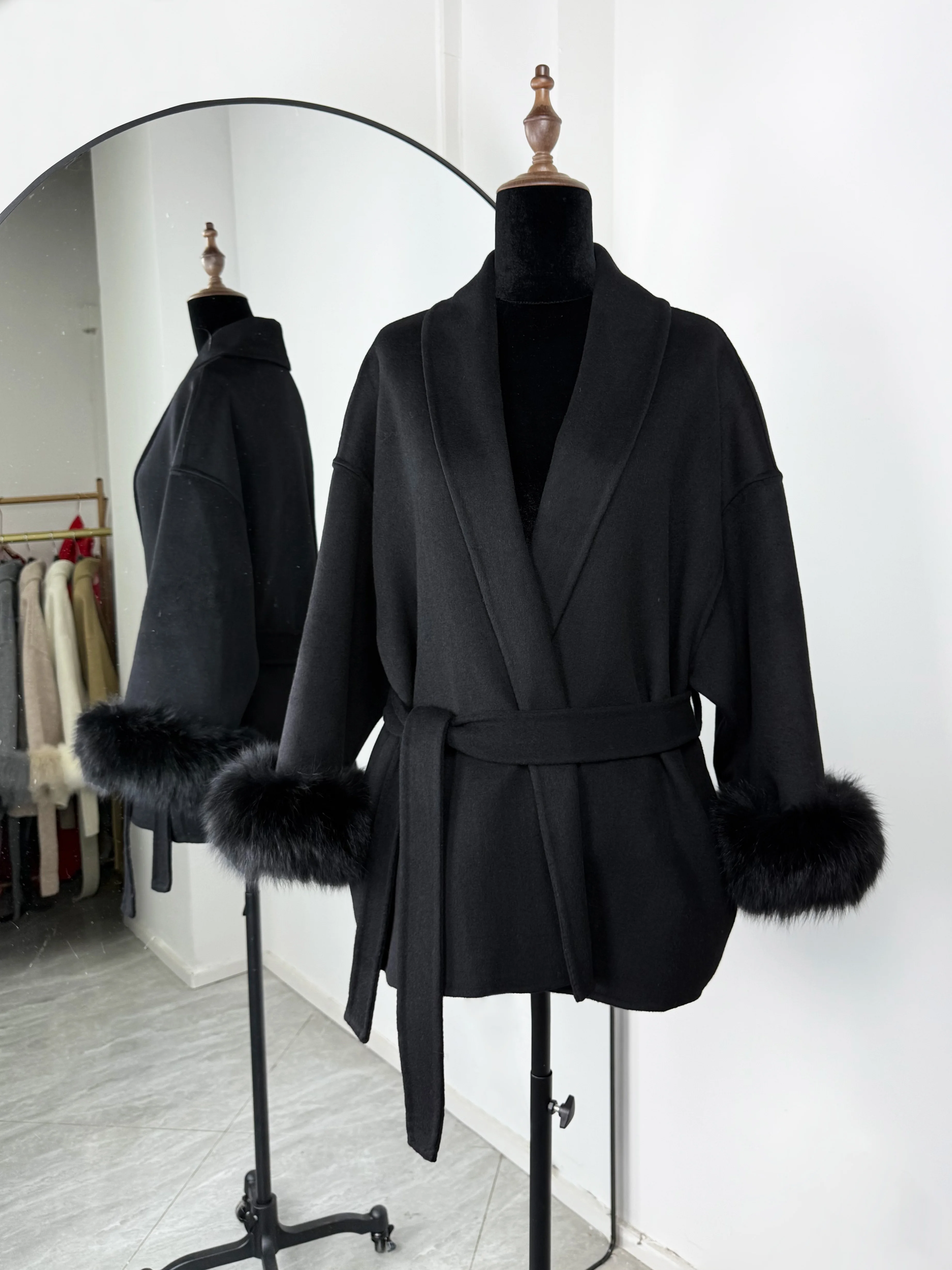 Trendix Fox Fur Woolen Women's Autumn Coat Fashion Patchwork Double-Sided Wool Overcoat 2025 New Elegant Office Commuter Jacket