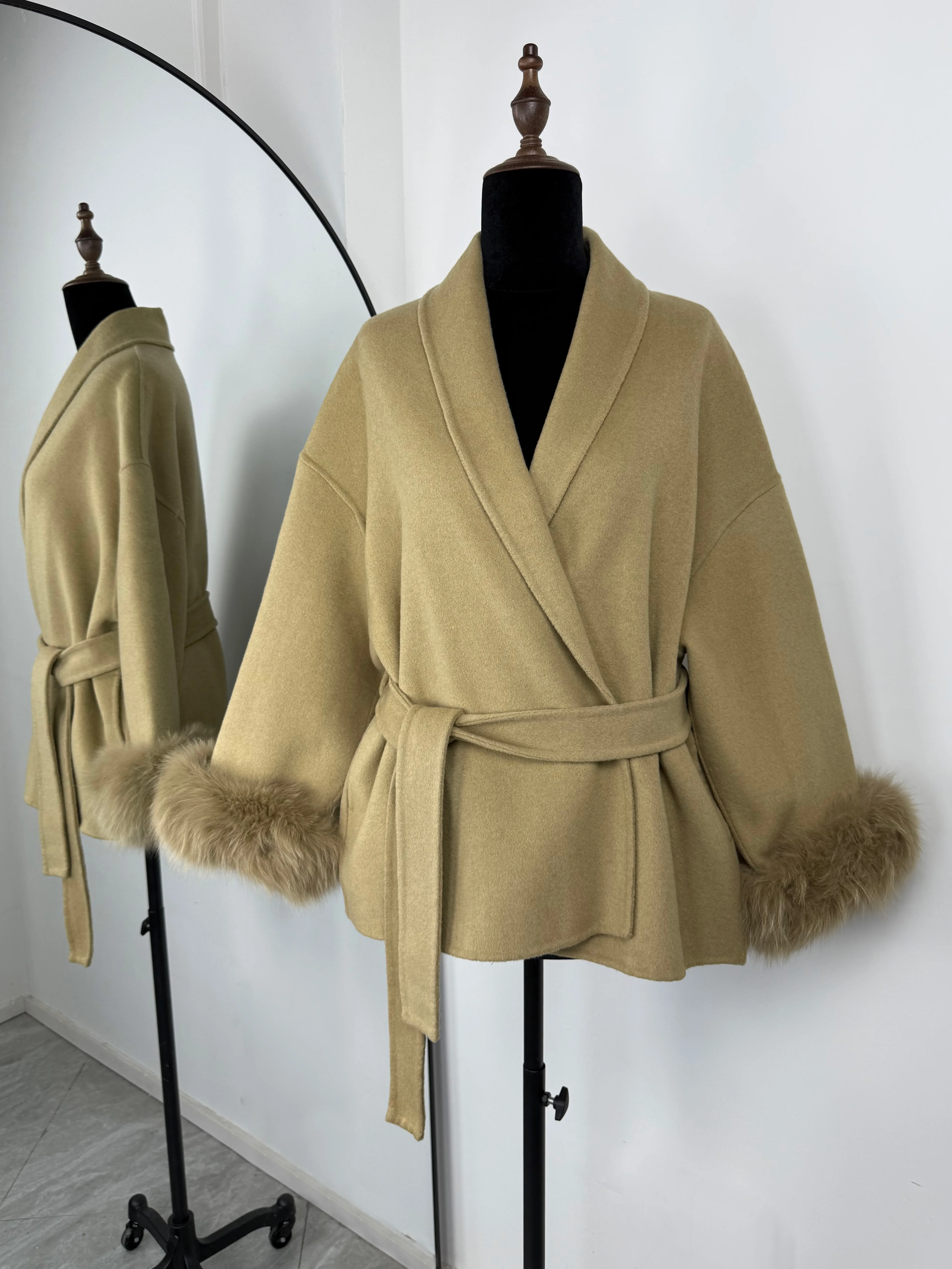 Trendix Fox Fur Woolen Women's Autumn Coat Fashion Patchwork Double-Sided Wool Overcoat 2025 New Elegant Office Commuter Jacket