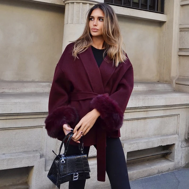Trendix Fox Fur Woolen Women's Autumn Coat Fashion Patchwork Double-Sided Wool Overcoat 2025 New Elegant Office Commuter Jacket