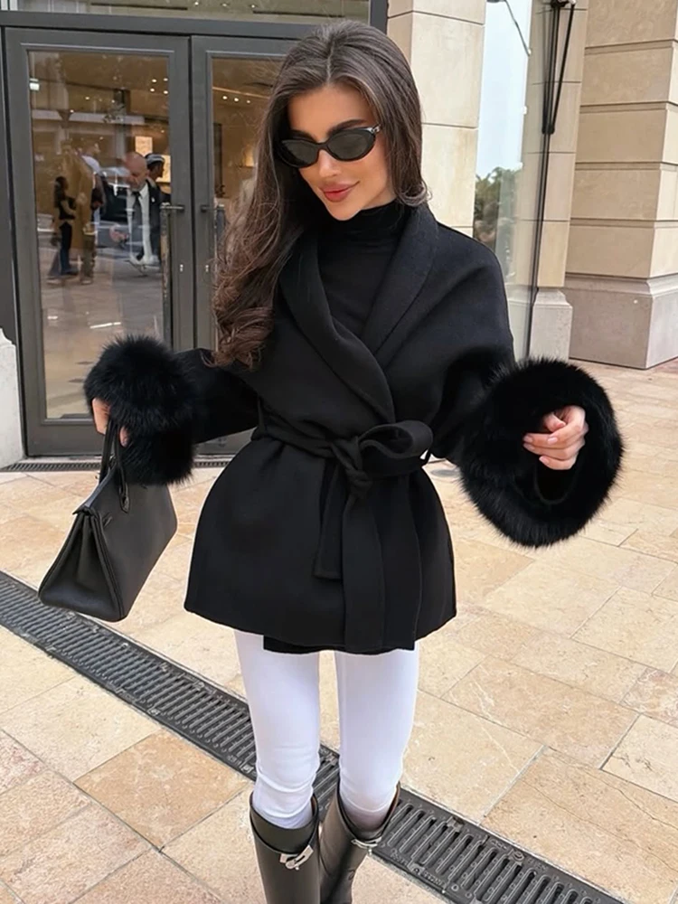 Trendix Fox Fur Woolen Women's Autumn Coat Fashion Patchwork Double-Sided Wool Overcoat 2025 New Elegant Office Commuter Jacket