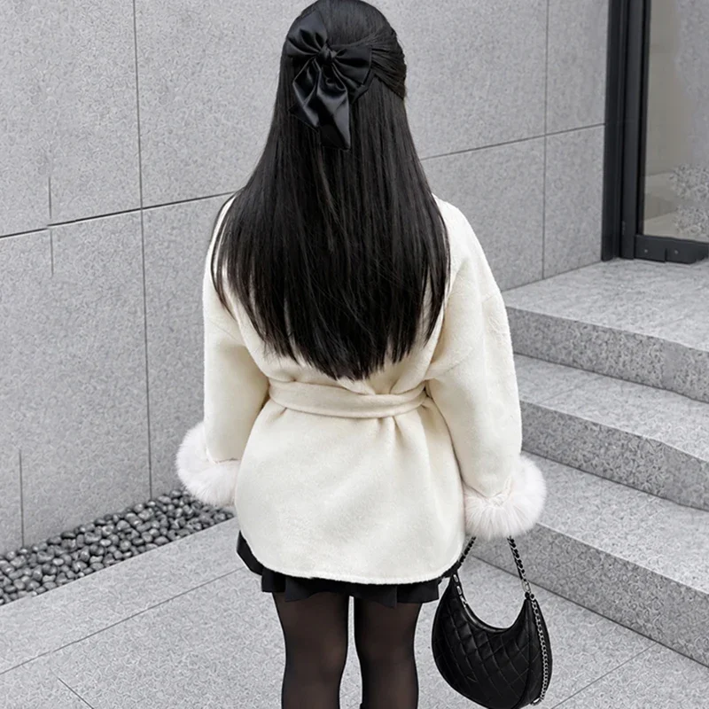 Trendix Fox Fur Woolen Women's Autumn Coat Fashion Patchwork Double-Sided Wool Overcoat 2025 New Elegant Office Commuter Jacket