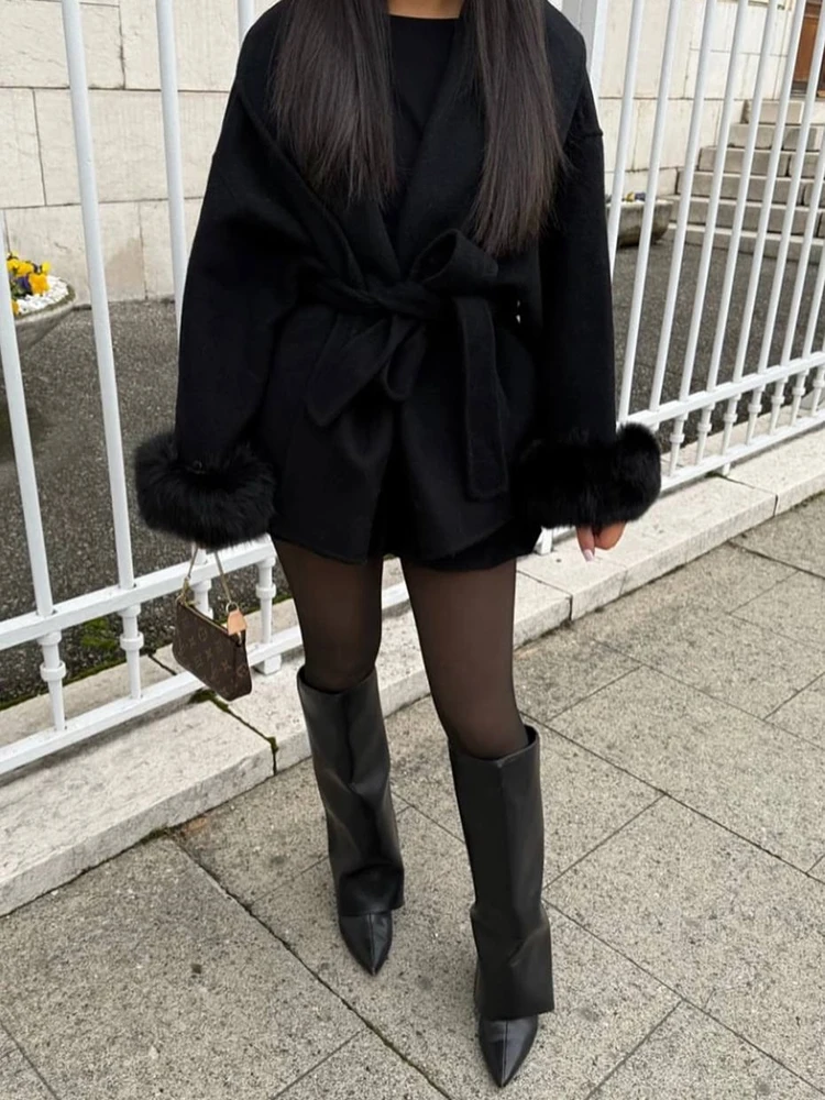 Trendix Fox Fur Woolen Women's Autumn Coat Fashion Patchwork Double-Sided Wool Overcoat 2025 New Elegant Office Commuter Jacket