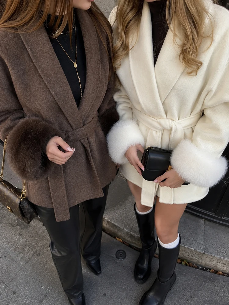 Trendix Fox Fur Woolen Women's Autumn Coat Fashion Patchwork Double-Sided Wool Overcoat 2025 New Elegant Office Commuter Jacket