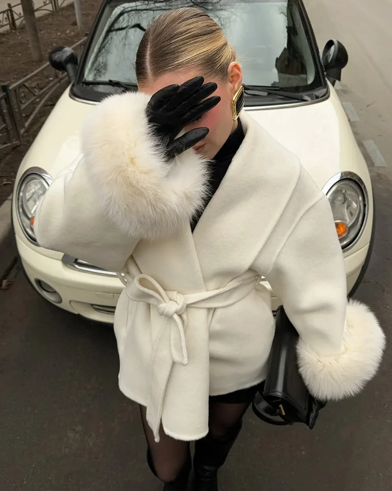 Trendix Fox Fur Woolen Women's Autumn Coat Fashion Patchwork Double-Sided Wool Overcoat 2025 New Elegant Office Commuter Jacket