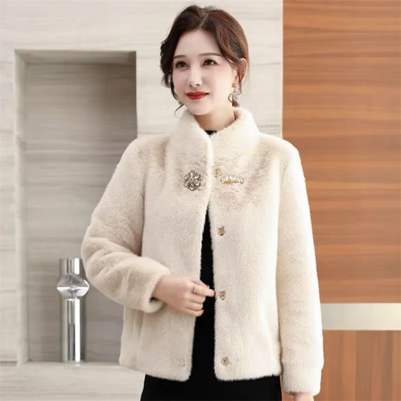 2026 Winter New Mink-Like Coat Women Fur Jacket Thickened Stand-UP Collar Outwear Short Mink Velvet Overcoat Female Fashion Tops
