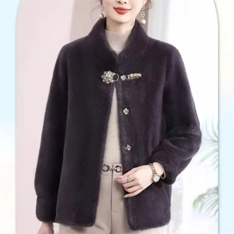 2026 Winter New Mink-Like Coat Women Fur Jacket Thickened Stand-UP Collar Outwear Short Mink Velvet Overcoat Female Fashion Tops