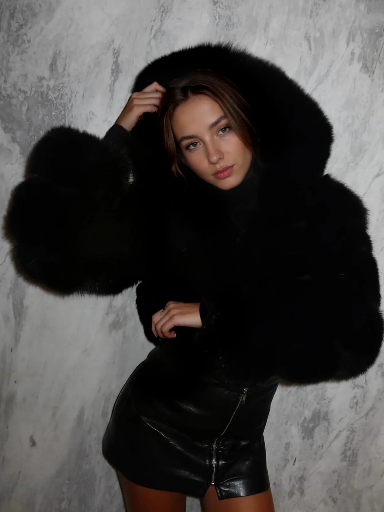 Women Hooded Faux Fur Coats Solid Short Jackets Mini Lenth Long Sleeves Open Stitch Straight Y2k Casual 2026 Autumn Winter