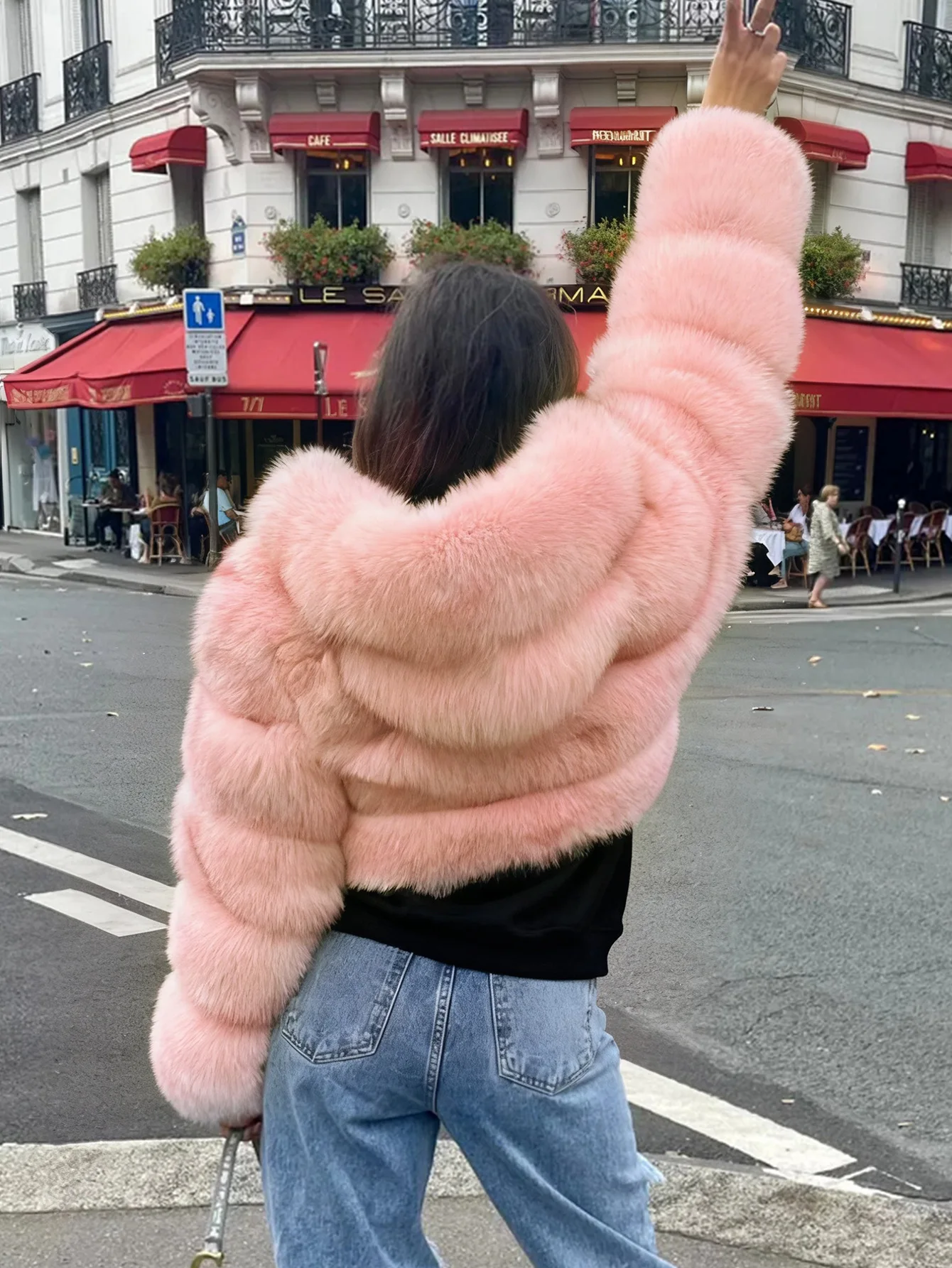 Women Hooded Faux Fur Coats Solid Short Jackets Mini Lenth Long Sleeves Open Stitch Straight Y2k Casual 2026 Autumn Winter