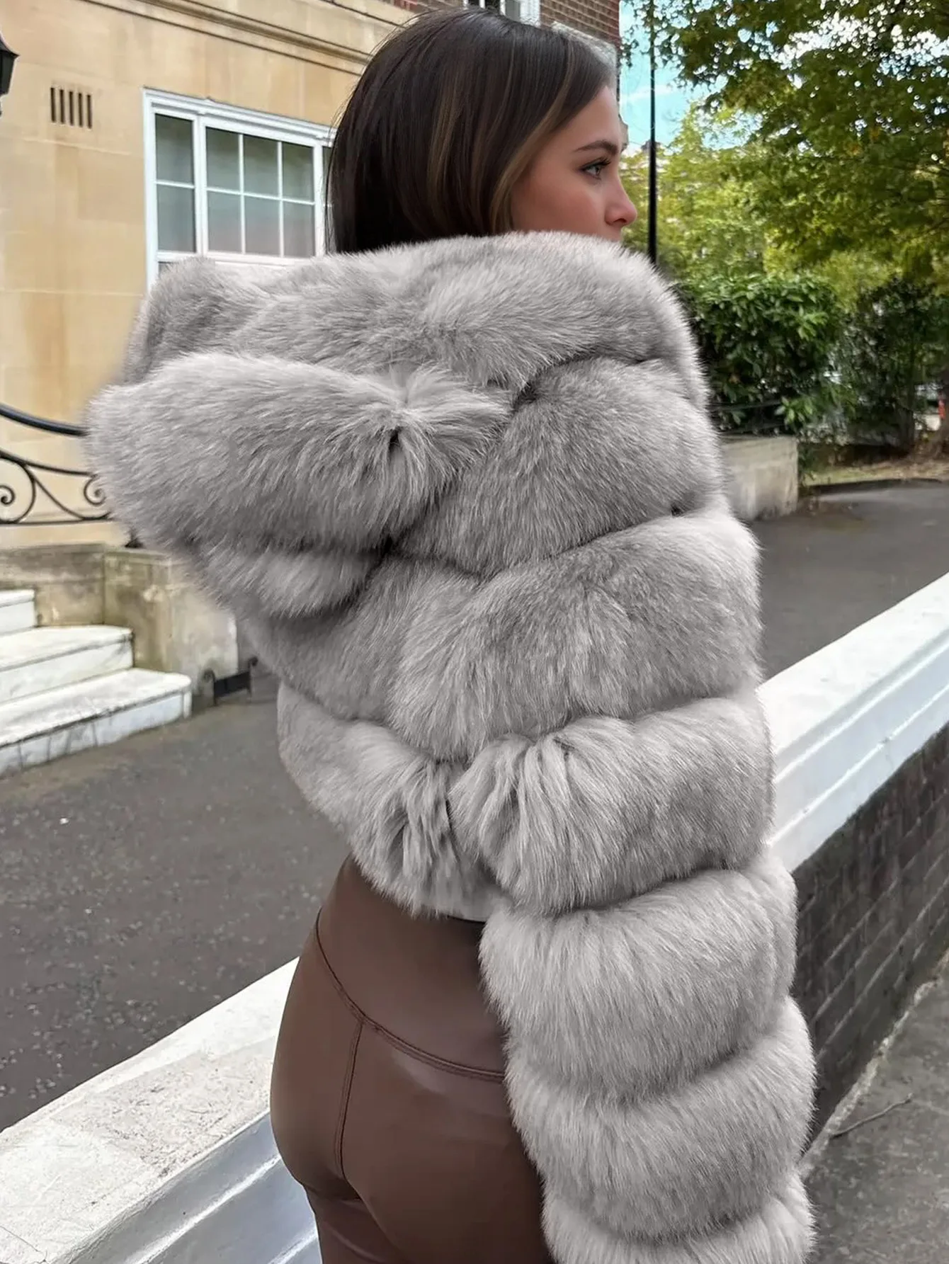 Women Hooded Faux Fur Coats Solid Short Jackets Mini Lenth Long Sleeves Open Stitch Straight Y2k Casual 2026 Autumn Winter