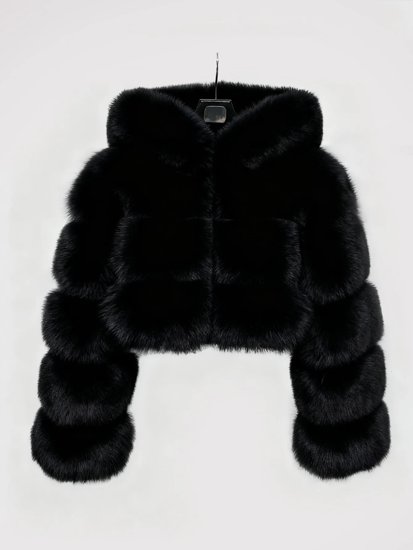 Women Hooded Faux Fur Coats Solid Short Jackets Mini Lenth Long Sleeves Open Stitch Straight Y2k Casual 2026 Autumn Winter