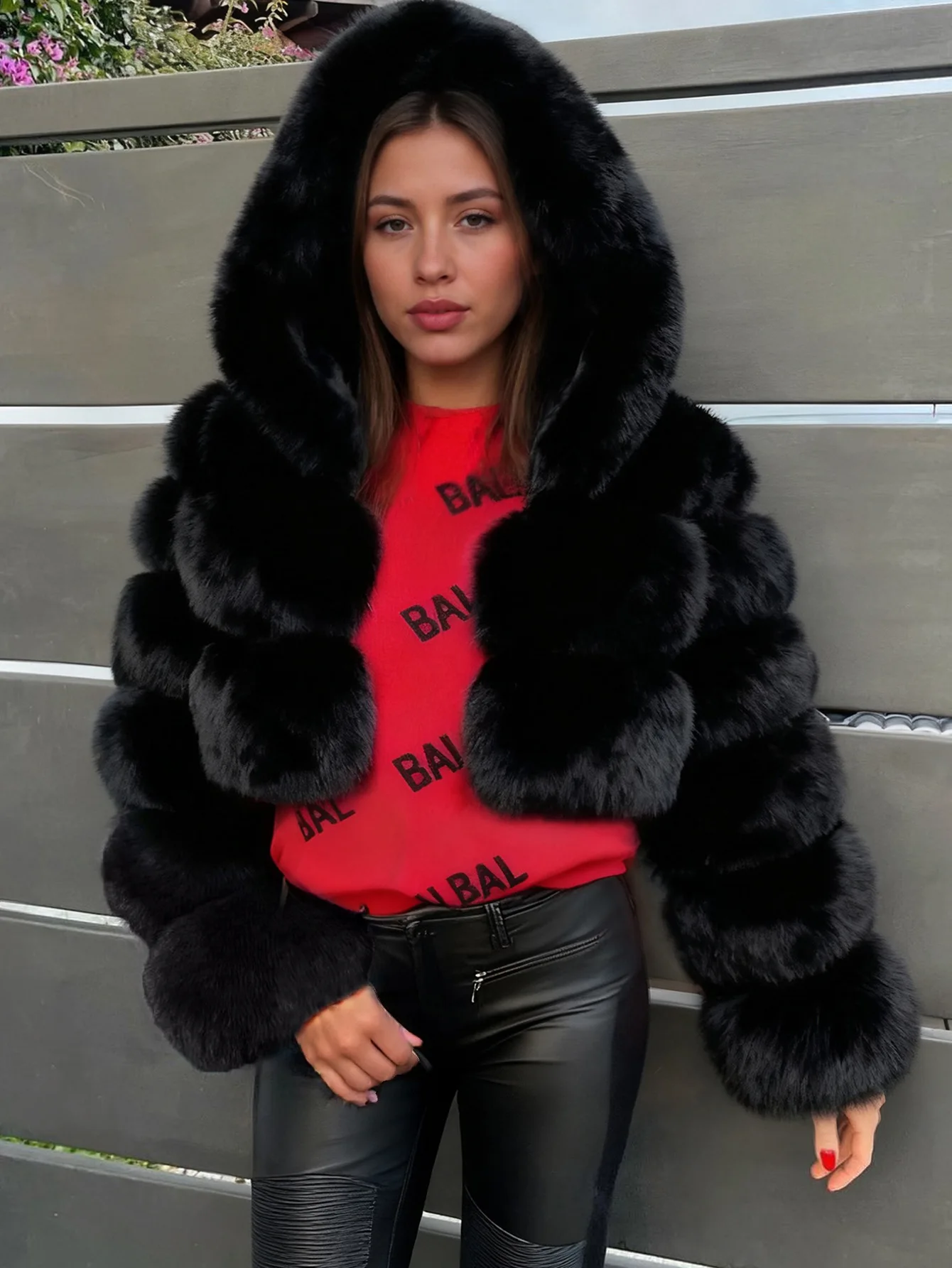 Women Hooded Faux Fur Coats Solid Short Jackets Mini Lenth Long Sleeves Open Stitch Straight Y2k Casual 2026 Autumn Winter