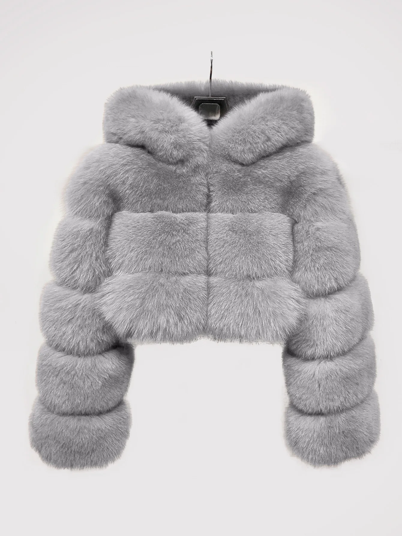 Women Hooded Faux Fur Coats Solid Short Jackets Mini Lenth Long Sleeves Open Stitch Straight Y2k Casual 2026 Autumn Winter