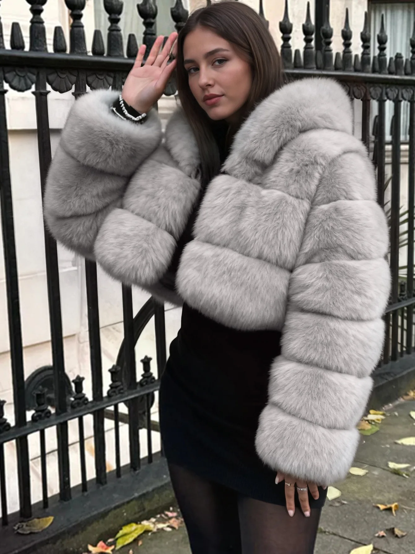 Women Hooded Faux Fur Coats Solid Short Jackets Mini Lenth Long Sleeves Open Stitch Straight Y2k Casual 2026 Autumn Winter
